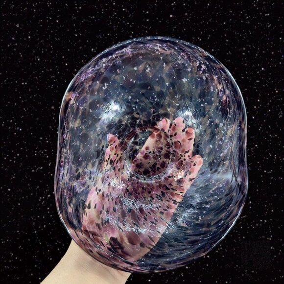 Julia Knight ARGENTO Amethyst Purple Oval Bowl Dish With Silver Flecks Signed - Picture 8 of 16